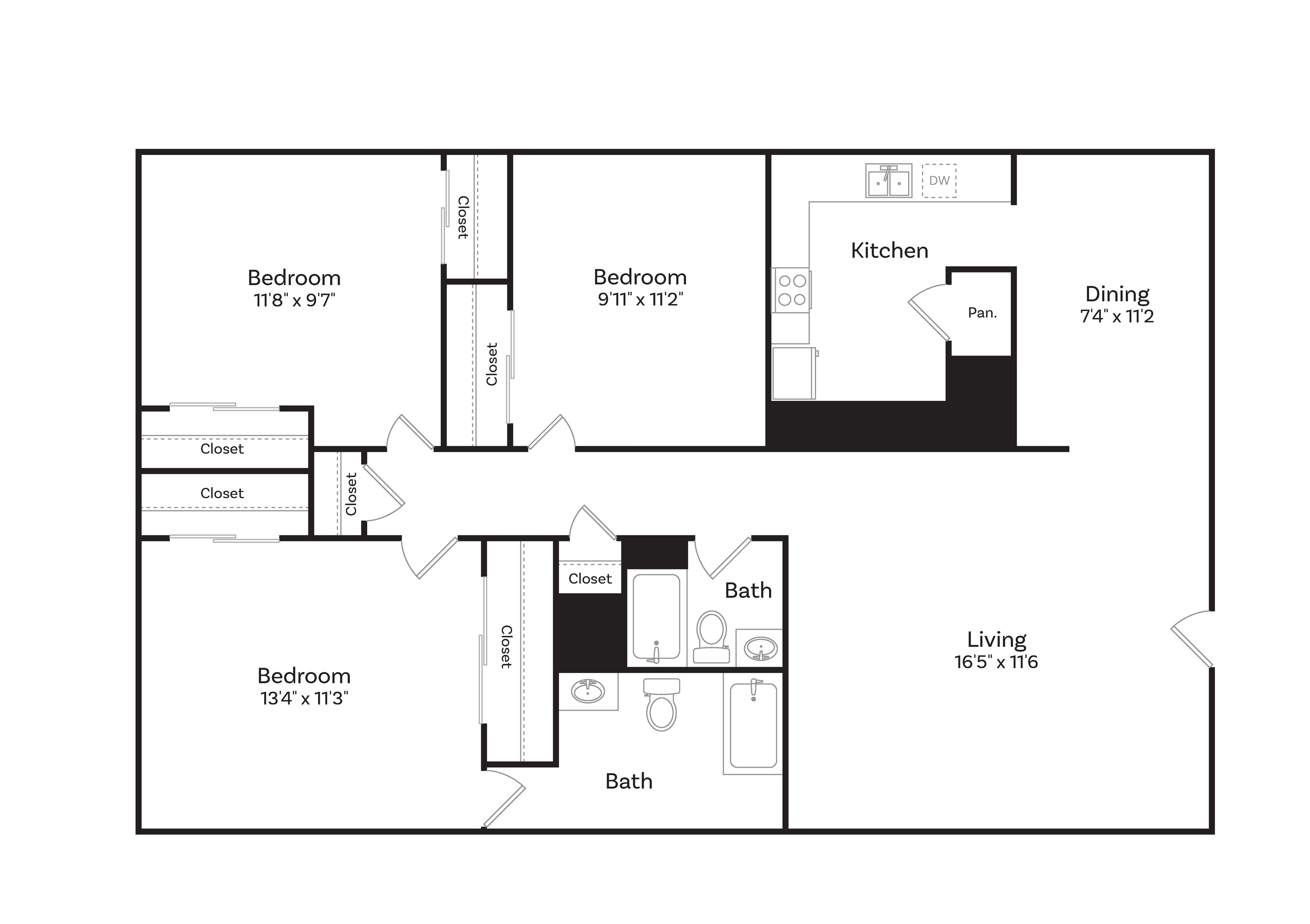 Three Bedroom Two Bathroom Flat floor plan